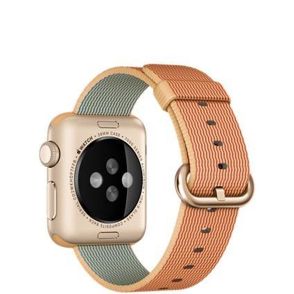 Apple Watch Sport (MMF52) - 38 мм, золотистый алюминий, золотисто-красный ремешок из плетёного нейлона— фото №3