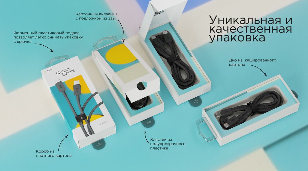 Кабель VLP Nylon Cable USB-C / USB-C, A, 100Вт  1,2м, темно-синий— фото №2