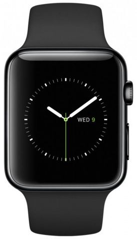 Apple Watch - 38 мм, нержавеющая сталь, черный спортивный ремешок— фото №1